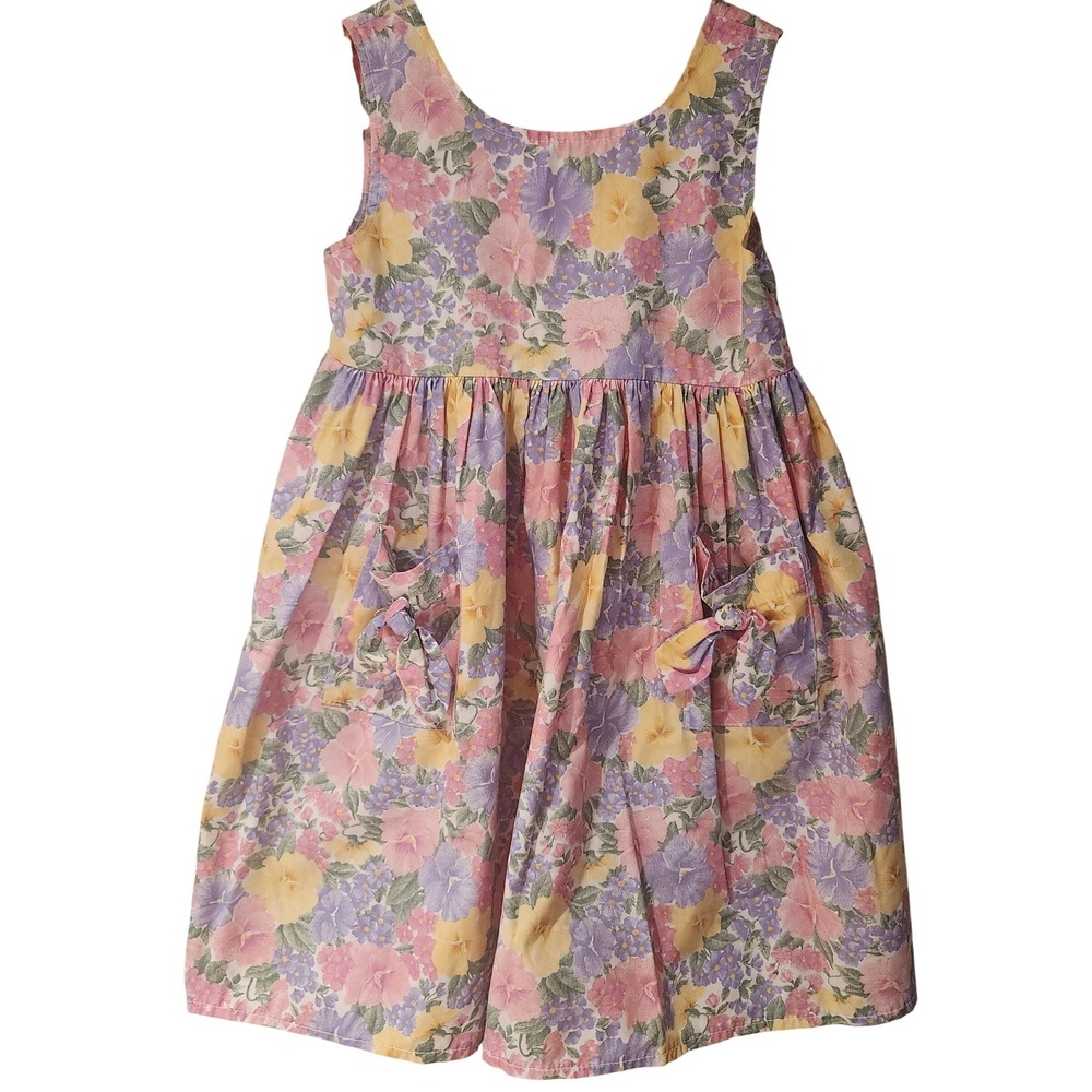 90s Spring Mini‎ Pop Floral pansies Dress Tie Pockets swoop back